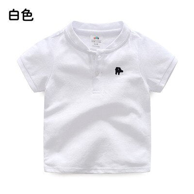 Hot Summer Fashion Cotton Embroidery Short Sleeve Mandarin Collar Solid Color Handsome V-Neck T-Shirt For Baby Kids Boys