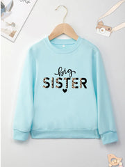 Blue Sweatshirt Kids Comfy  Four SeaosnsHot Sell Print Big Sister Letters Pattern Minimalist Graphic Child Hoodless Dropship