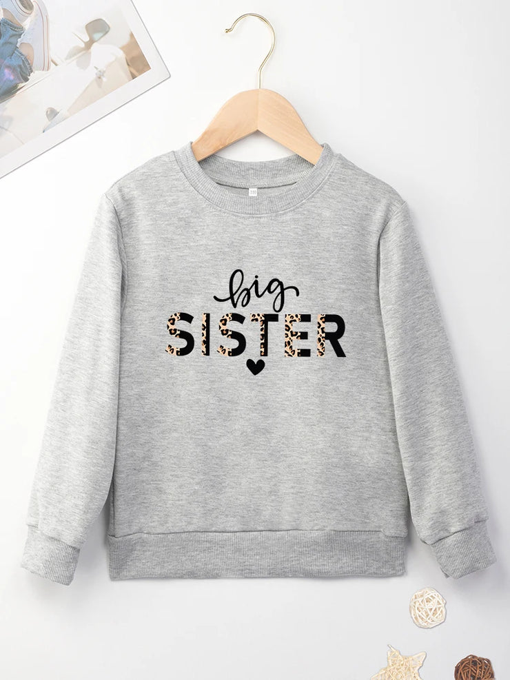 Blue Sweatshirt Kids Comfy  Four SeaosnsHot Sell Print Big Sister Letters Pattern Minimalist Graphic Child Hoodless Dropship