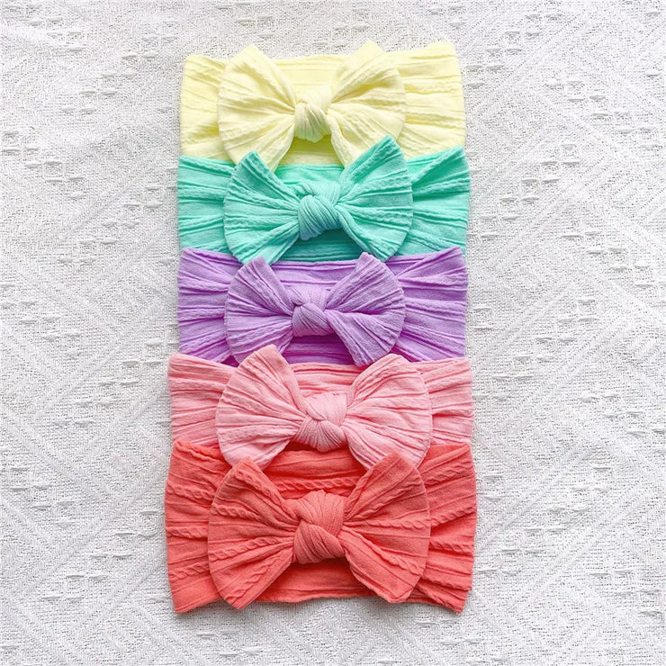 Baby Cute 5Pcs Headband Soft Elastic Bowknit  Newborn Toddler Priccess Girls Hair Band Bows Accessories For 0-2Years
