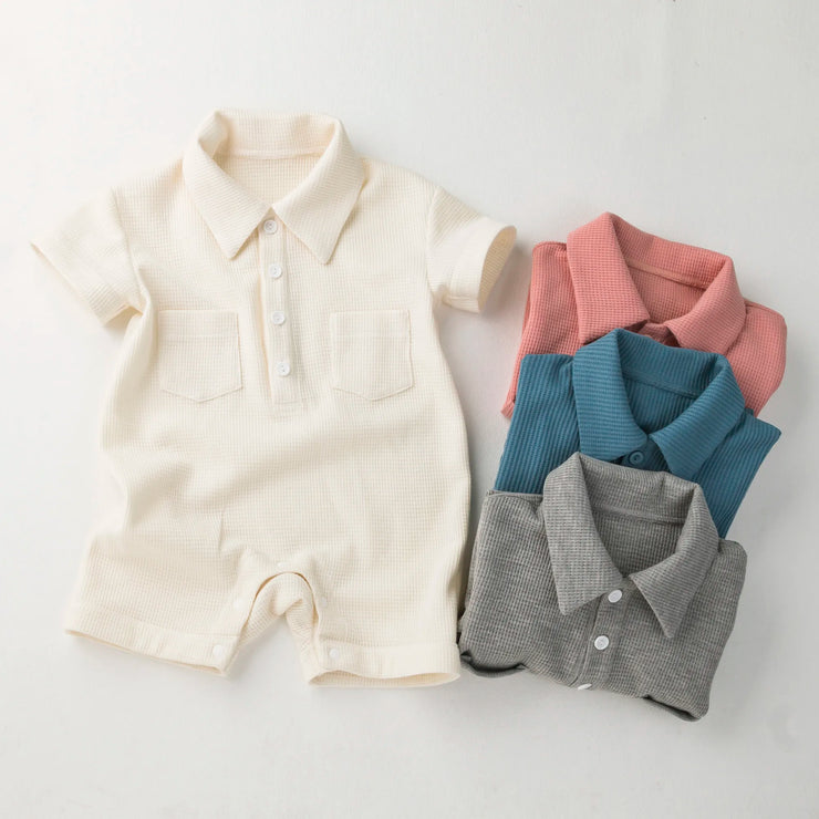 Newborn Baby Girl /Boy Waffle Short Sleeve Clothing Jumpsuit Boys & Girls Infant Tooling Bodysuit