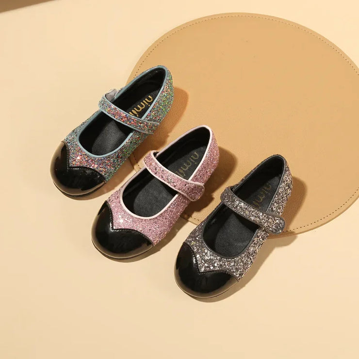 New 2024 Kids Fashion Mary Jane Shoes Girls Dance Princess Shoes Baby Toddler Glitter Non-slip Sandals Soft Sole Leather Flats