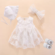 Newborn Baby Girl Dress Clothes 0-6 Months White Dresses Infant Tutu Bodysuit Party Outfits White Baptism Dress Shoes Set