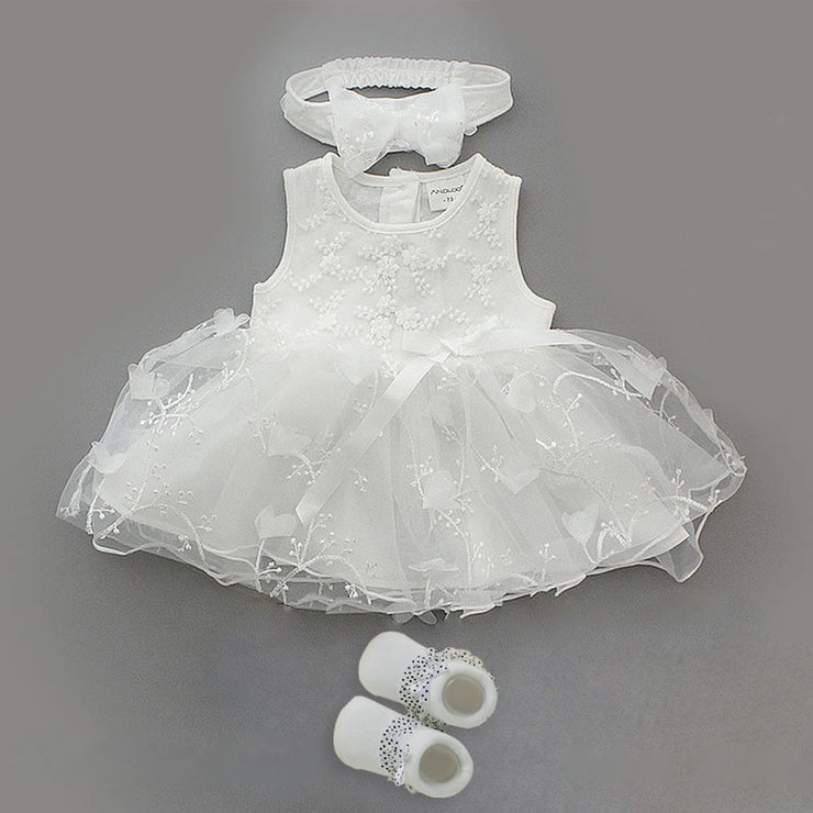 Newborn Baby Girl Dress Clothes 0-6 Months White Dresses Infant Tutu Bodysuit Party Outfits White Baptism Dress Shoes Set