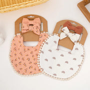 3Pcs/Set Baby Flower Bibs & Headbands Bow Nylon Hairbands Double Side Saliva Towel Feeding Burp Cloth Scarf Boys Girls Headwear