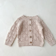 Autumn Newborn Baby Girl Knitted Sweater Coat Cotton Hollow Long Sleeve Vintage Infant Girl Cardigan Toddler Girls Outfits