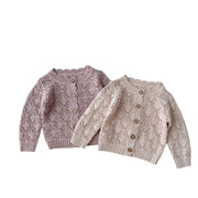 Autumn Newborn Baby Girl Knitted Sweater Coat Cotton Hollow Long Sleeve Vintage Infant Girl Cardigan Toddler Girls Outfits