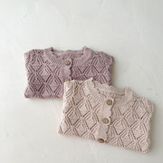 Autumn Newborn Baby Girl Knitted Sweater Coat Cotton Hollow Long Sleeve Vintage Infant Girl Cardigan Toddler Girls Outfits