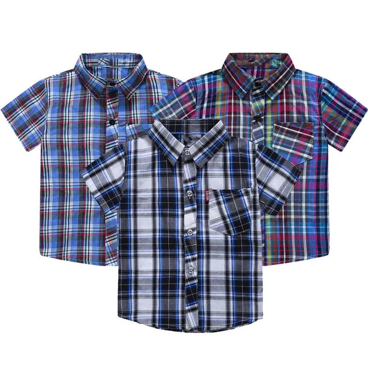 Summer Plaid Shirt for Boys Thin Short-Sleeve Shirts Fashion Kids Clothes Casual Classic Children Blouses Tops Tee 3-8 Years Old