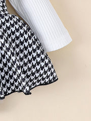 2PCS In Autumn, Baby Girls Aged 0-1 Years Old Have Comfortable Sweet And Cute Black Top + Houndstooth Skirt + Hair Band