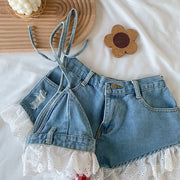 Girls Summer Clothes Sets Sleeveless Denim Crop Shirts+Jeans Shorts Pants Toddler Kids Clothing Suits For Girl