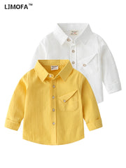 LJMOFA 2-8Y Toddler Boys Shirt Cotton Spring Autumn Fashion Candy-Colored Lapel Long Sleeve Thin Shirt For Kids Child Tops D426