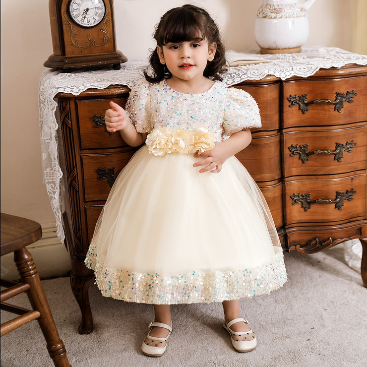 Infant Sequin Bow Baptism Dress for Girl Christening First 1st Birthday Dress Gown Party White Dresses for Baby Toddler Vestido