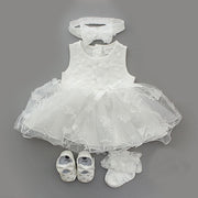 Newborn Baby Girl Dress Clothes 0 3 6 Months White Dresses Infant Tutu Bodysuit Party Outfits White Baptism Dress Shoes Set