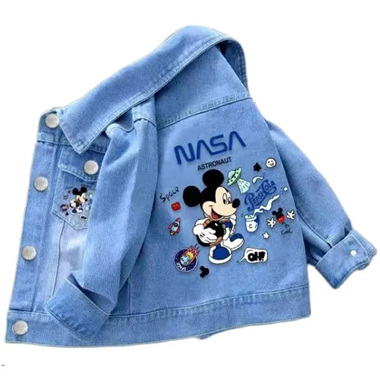 100% New Cotton Baby Girls Denim Mickey Minnie Mouse Jacket Coat Children Kids Flower Printed Outerwear Clothes for 2 4 6 8 9y