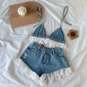 Girls Summer Clothes Sets Sleeveless Denim Crop Shirts+Jeans Shorts Pants Toddler Kids Clothing Suits For Girl