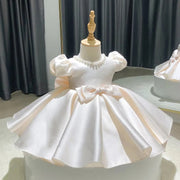 Champagne Satin Girl Party Dress Kids Dresses For Girls Princess Dress Elegant Vestidos Clothes Luxury Gown Beads Pageant Dress