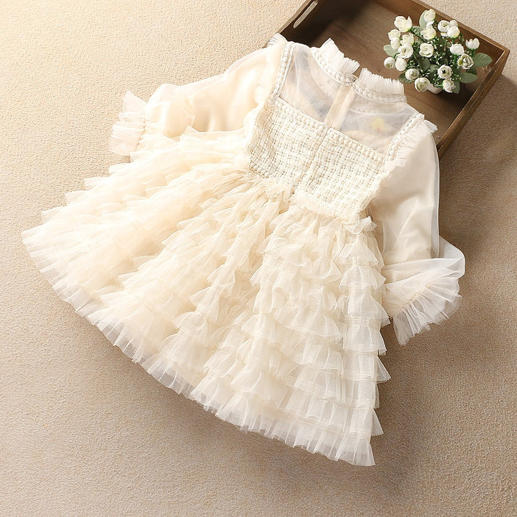 Baby spring dress layered lantern sleeve girls dress lace infant birthday Princess Dress children clothes 4-9y girl clothes