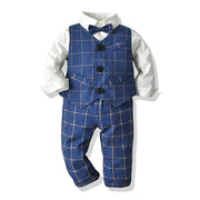 Baby Boy Clothing Shirt Bow Set Birthday Formal Suit Autumn  Newborn Boys Clothes Set Blue Shirt Top+Suspender Pants Outfits