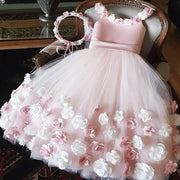 Pink Spaghetti Straps Flower Girls Dresses Floral Applique Girls VIntage Ball Gowns Custom Pink Party Dresses