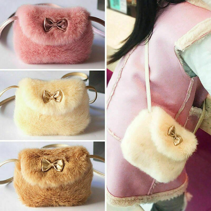 Girls Kids Purse Bowknot Mini Artificial Fur Children Handbags Cross Body Comfortable Cute Children Handbag