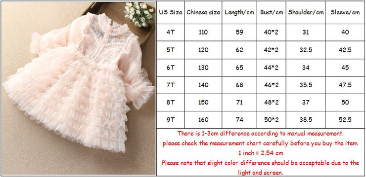Baby spring dress layered lantern sleeve girls dress lace infant birthday Princess Dress children clothes 4-9y girl clothes