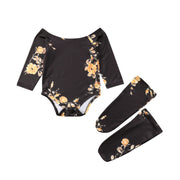 Newborn Baby Girl  3 PCS Off Shoulder Flower Romper+Leg Warmers Outfit Clothes Set