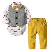 Baby Boy Fashion infant clothing Baby Suit Baby Boys Clothes Gentleman Bow Tie Rompers + Vest + Trousers 3Pcs Baby Set