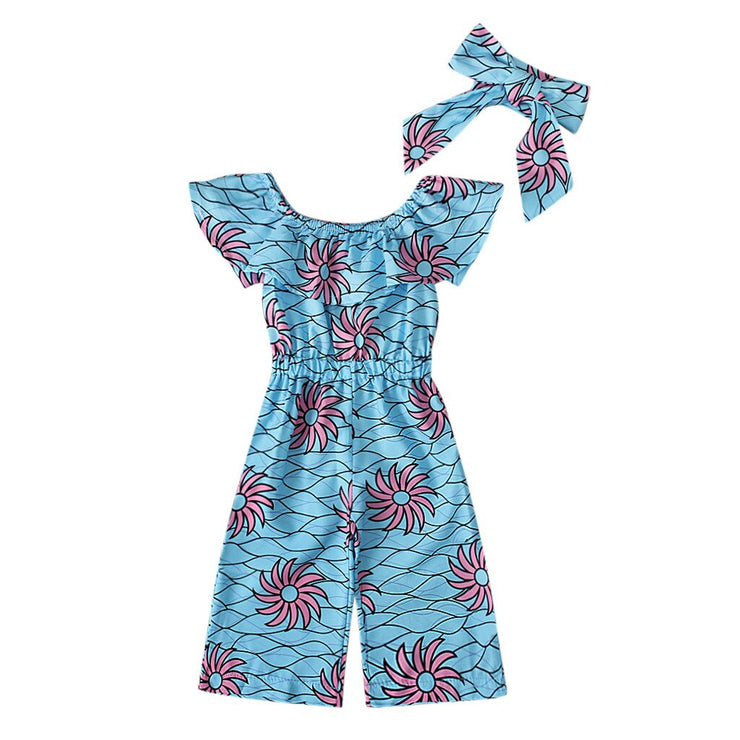 New 3-18M Infant Children Clothes Baby Girls Costume Off Shoulder Dashiki African Floral Cotton Romper Jumpsuit+Headband