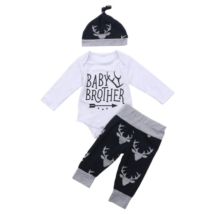 Winter Christmas 3PCS Newborn Baby Boy Clothes Set Costume Little Man Romper Deer Leggings Hat Warm Outfit Infant Clothes
