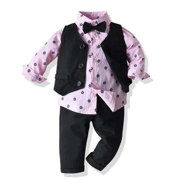 Baby Boy Fashion infant clothing Baby Suit Baby Boys Clothes Gentleman Bow Tie Rompers + Vest + Trousers 3Pcs Baby Set