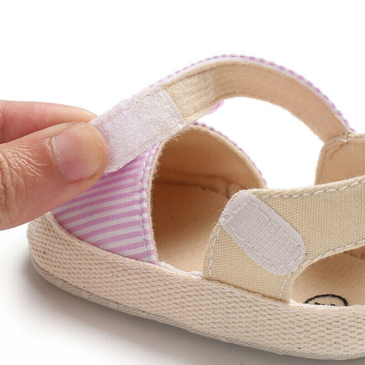 Children Summer Shoes Newborn Infant Baby Girl Boy Soft Crib Shoes Infants Anti-slip Sneaker Striped Bow Prewalker 0-18M