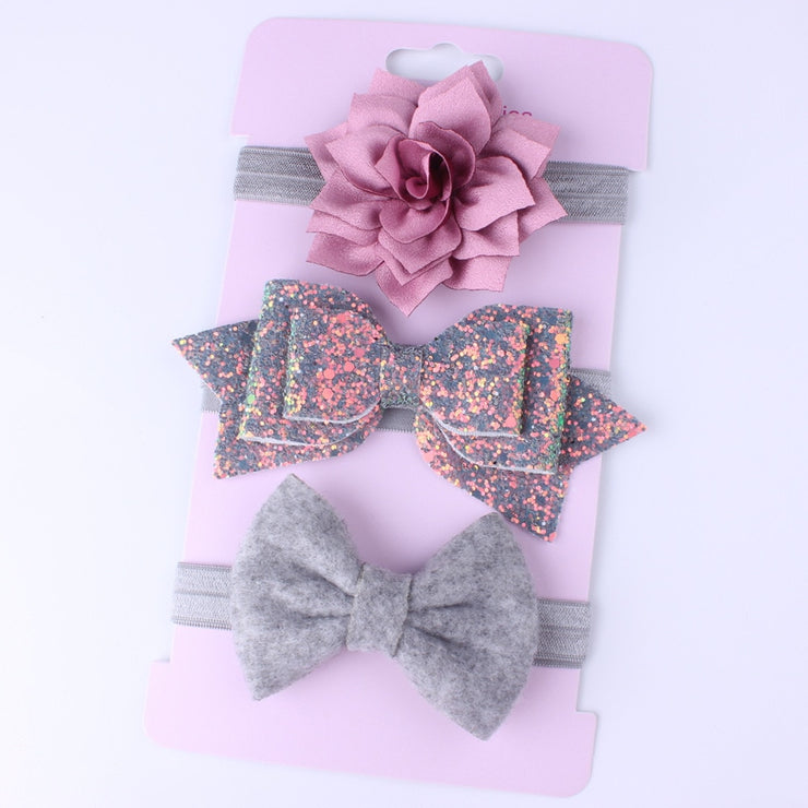 New  Baby Girls 3 Pcs Headband Set Bow Knot Head Bandage Kids Toddlers Headwear Flower Hair Band Infant Clothing Accessories