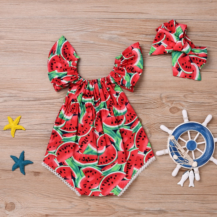 New Infant Toddler Newborn Baby Girls Watermelon Printed Sleeveless Bodysuit Sunsuit Jumpsuit Casual Clothes