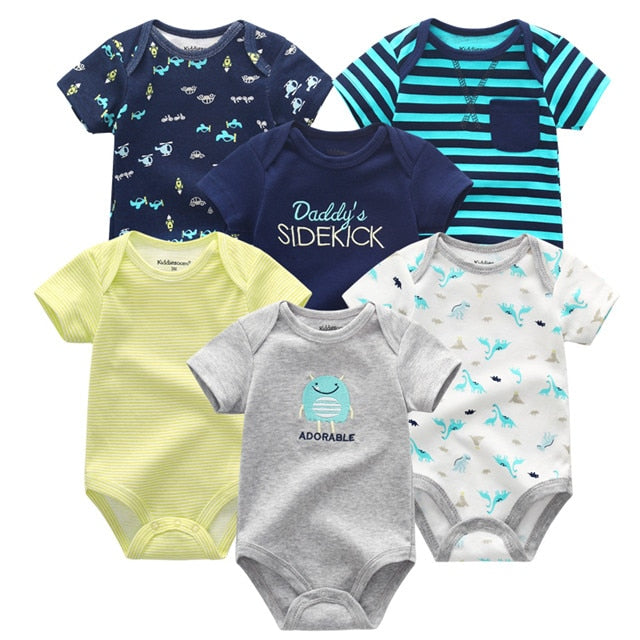 Newborn Baby Boys &  Baby Girls 6 Pcs Unisex Clothes Cotton Cartoon Baby Clothing Jumpsuits Bodysuits