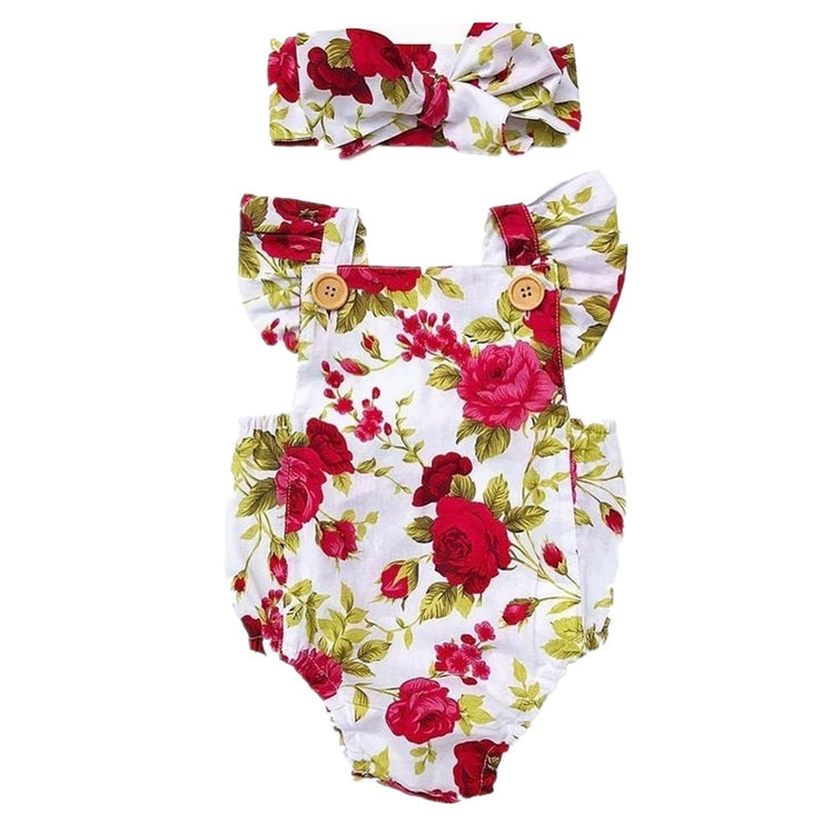 Cute Floral Romper 2pcs Baby Girls Clothes Jumpsuit Romper+Headband 0-24 MonthsInfant Toddler Newborn Outfits Set Hot Sale