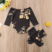 Newborn Baby Girl  3 PCS Off Shoulder Flower Romper+Leg Warmers Outfit Clothes Set