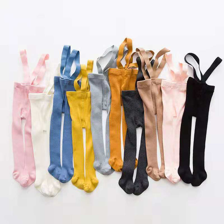 Wholesale Babys Cotton Suspender Pantyhose Infants Baby Girls Boys Cute Solid Color High Waist Bandage Overall Leggings Tights