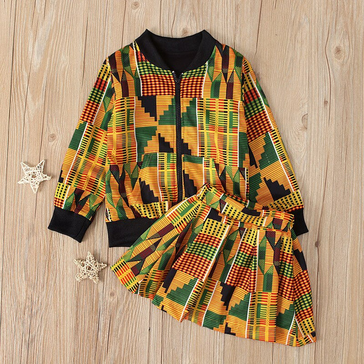 Fashion Baby Girls Spring Children Evening Formal Dress African Boho Style Zipper Coat Skirts Carnival Party Princess Outfits