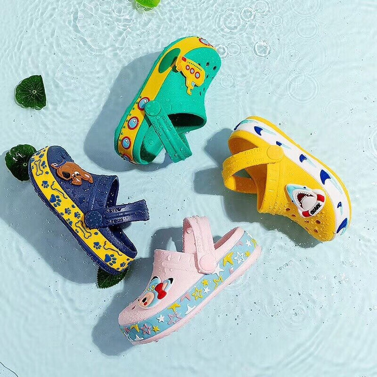 Children Slippers for Boys /Girls Summer Kids Home Sandals Cartoon Shoes Soft Leather Appliques Big Girls Beach Cave Shoes