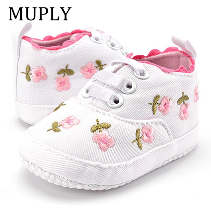 Baby Girl Shoes White Lace Floral Embroidered Soft Shoes Prewalker Walking Toddler Kids Shoes First Walker free shipping