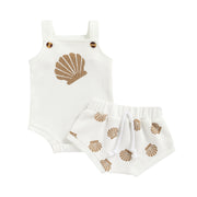 Newborn Baby Girl Tops Shorts Shell Printed Suspender Romper and Short Pants Set
