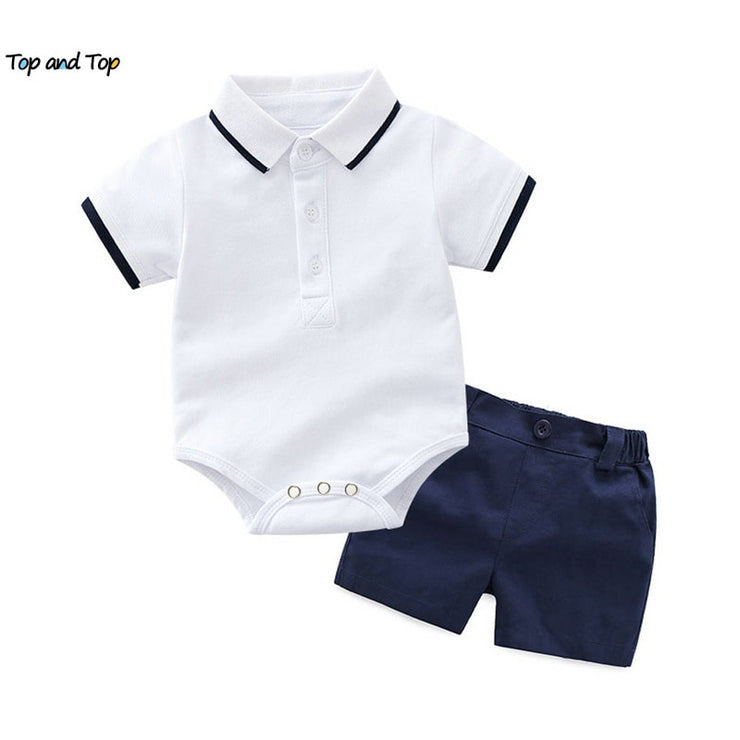 Summer Fashion Newborn Boys Formal Clothing Set Cotton Romper Top+ Shorts Baby Gentleman Suit Kids Boys Clothes Sets