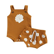 Newborn Baby Girl Tops Shorts Shell Printed Suspender Romper and Short Pants Set