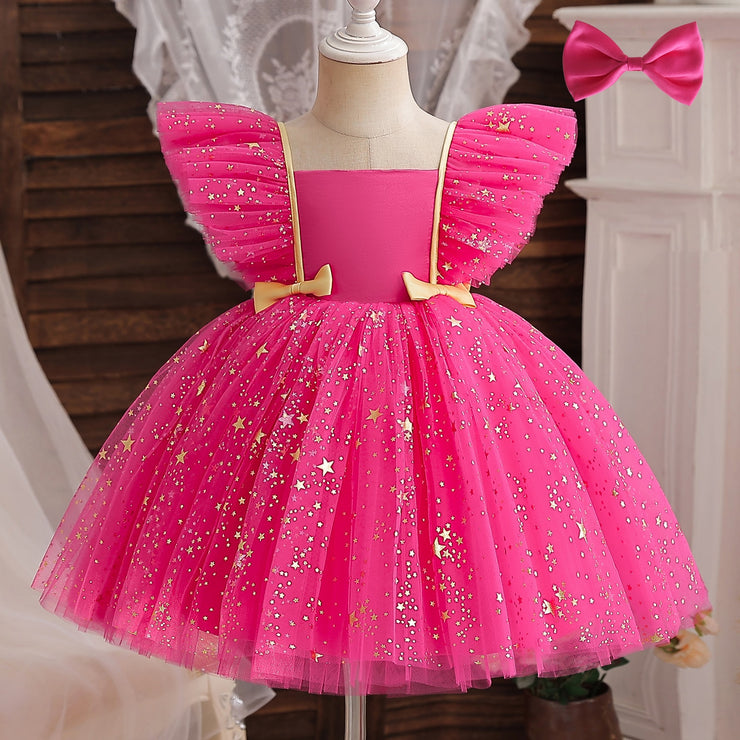Summer Sequin Big Bow Baby Girl Dress Birthday Party /Wedding Dress For Girl Palace Princess Evening Dresses Kid Clothes