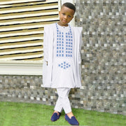 African Tradition Clothes For Kids/ Boys Black Blue Long Sleeve Tops Embroidery Dashiki Robe Shirt Pant Child Set 3 PCS