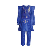 African Tradition Clothes For Kids/ Boys Black Blue Long Sleeve Tops Embroidery Dashiki Robe Shirt Pant Child Set 3 PCS
