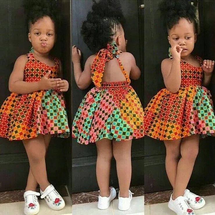 Kids Girls African Dashiki 3D Digital Print Suspenders Princess Summer Dresses African n Dashiki 3d Digita