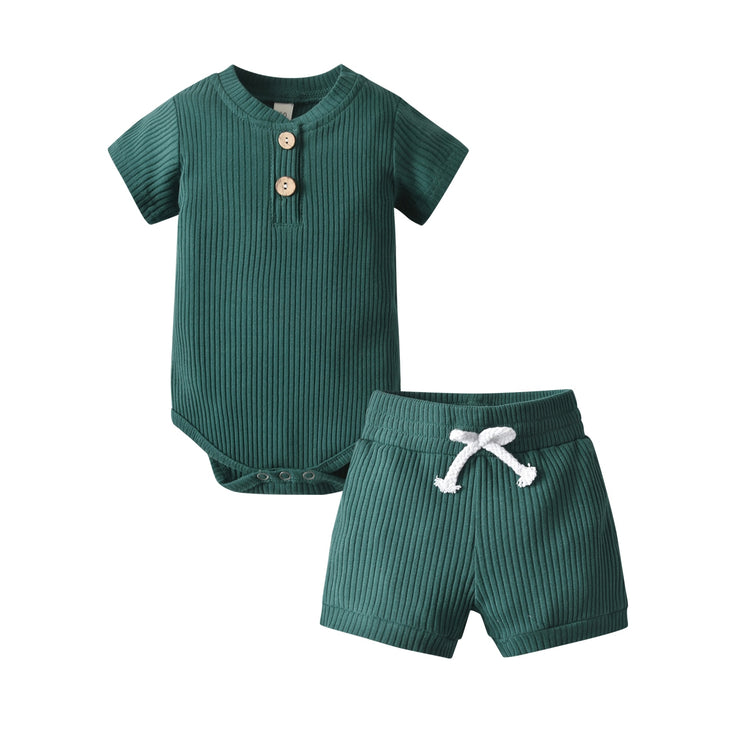 Newborn Baby Boys Girls Clothes Set Cotton Solid Knitted Ribbed Long Sleeve Bodysuit and Pants Infant Clothig Outfits