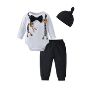 Baby Boy 3Pcs Clothes Set Spring Autumn Knitted V-neck Romper+infant Pants+Cap Newborn Outfit